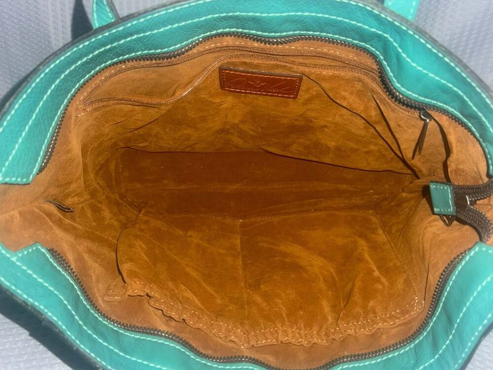 Patricia Nash Teal Leather Zancona Tote Bag - Picture 3 of 3